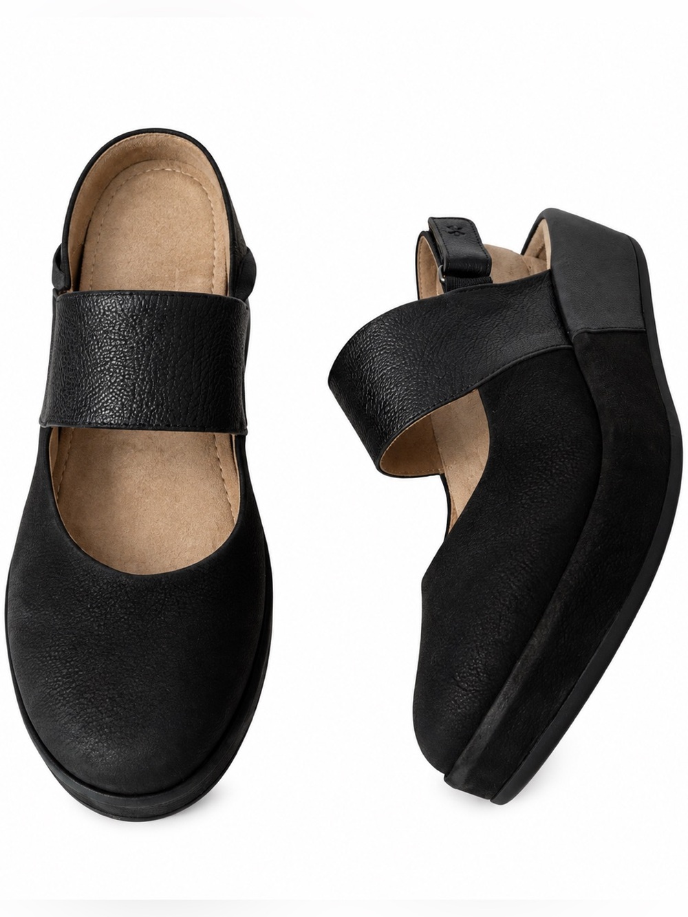 FLY London Black Leather Mary Jane Slingback Wedge Shoes EU 39